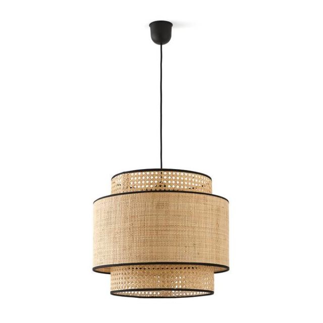 meuble slow deco salon suspension en rotin liseré noir moderne