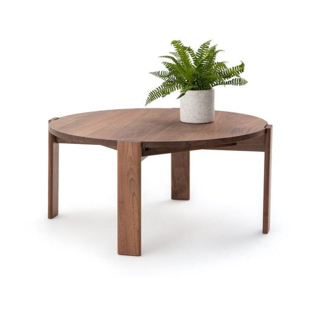 meuble slow deco salon table base ronde en bois foncé noyer