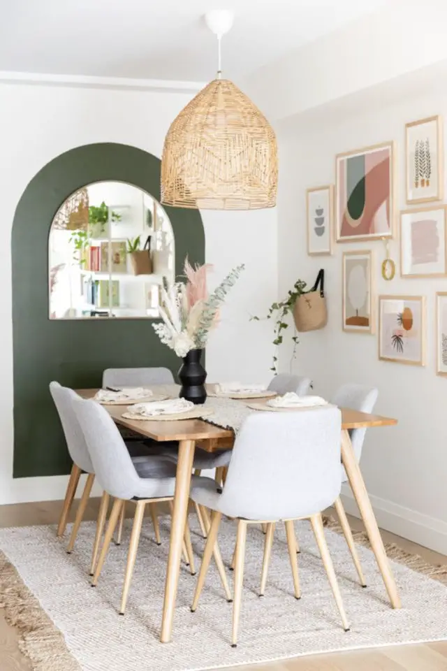 petite salle a manger couleur exemple peinture décor mural arche vert style nature moderne