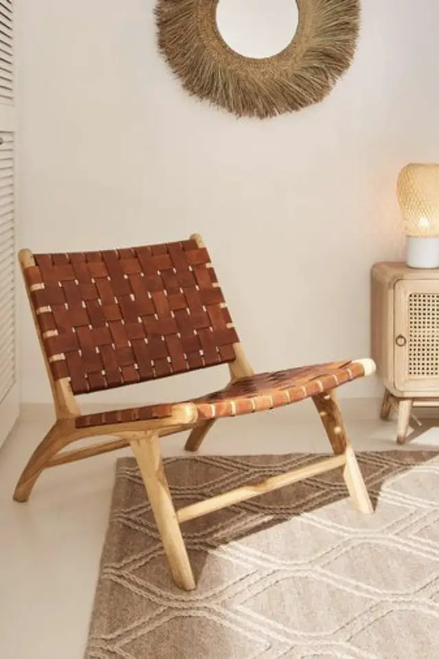 association cuir bois exemple petit fauteuil slow tissage lanière cuir