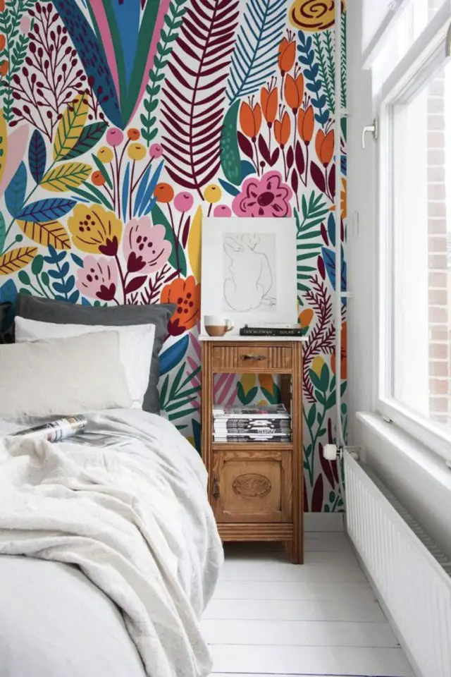 decoration motif floral couleurs chambre adulte moderne papier peint multicolore