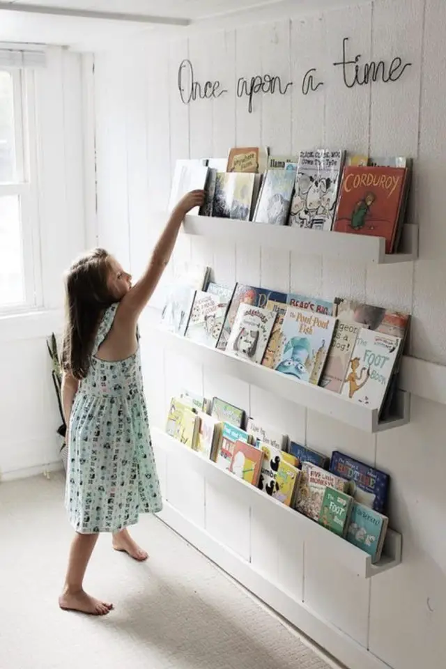 exemple chambre enfant rangement livres étagères murales fines