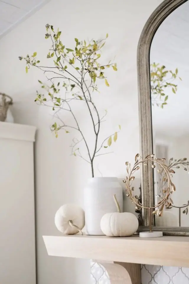 exemple deco citrouille automne cheminée miroir blanc