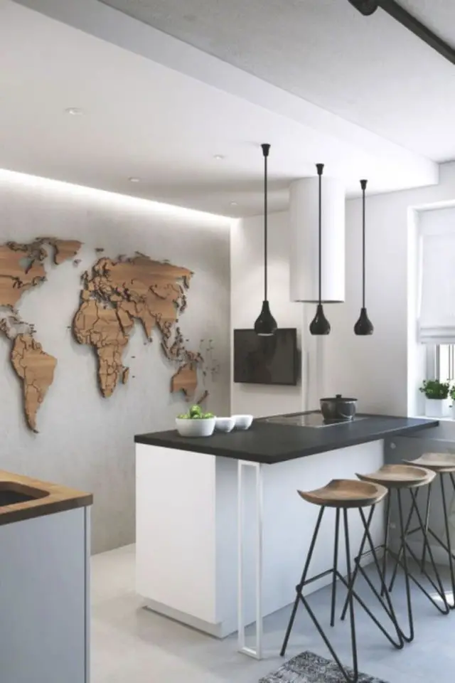 exemple deco planisphere voyage cuisine décor murale carte du monde