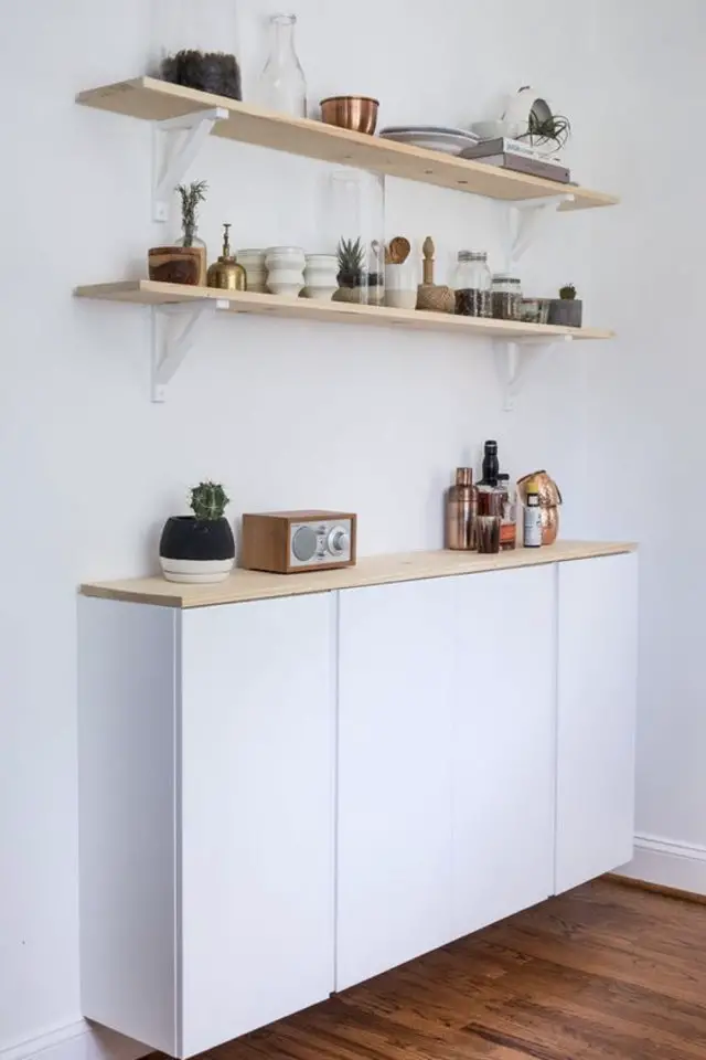 exemple ikea hack meuble bas blanc plan de travail bois scandinave