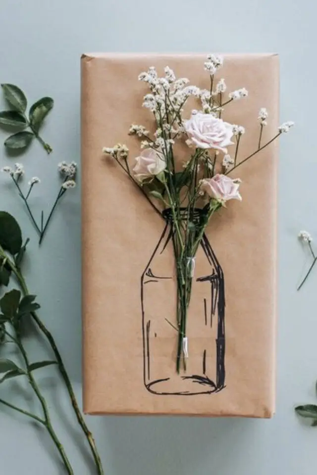 exemple paquet cadeau deco dessin vase moderne papier craft fleur