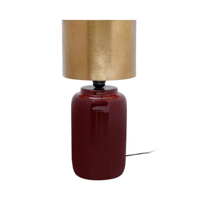 meuble deco couleur entree lampe pied rouge et abat-jour doré