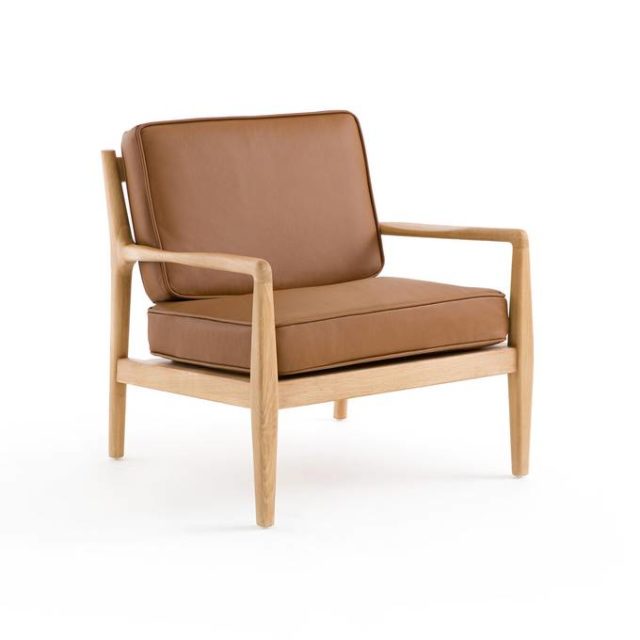 meuble en cuir deco moderne fauteuil marron bois clair
