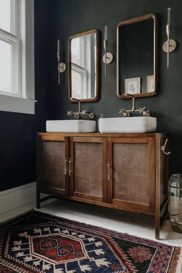 meuble vintage bois salle de bain double vasque enfilade ancienne rétro classique chic