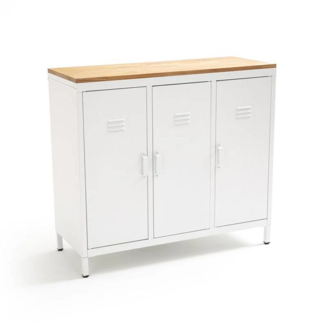 ou trouver meuble entree pratique blanc Armoire/Vestiaire 3 portes métal chêne HIBA