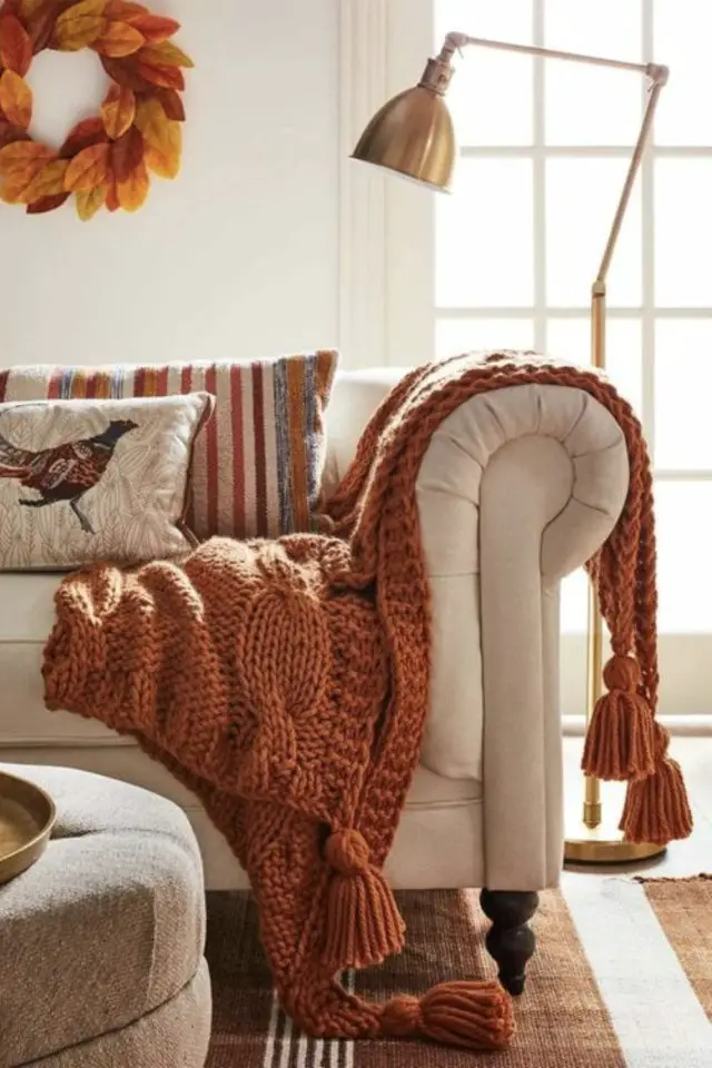 plaid couleur rouille salon automne tricot laine chaleur cosy