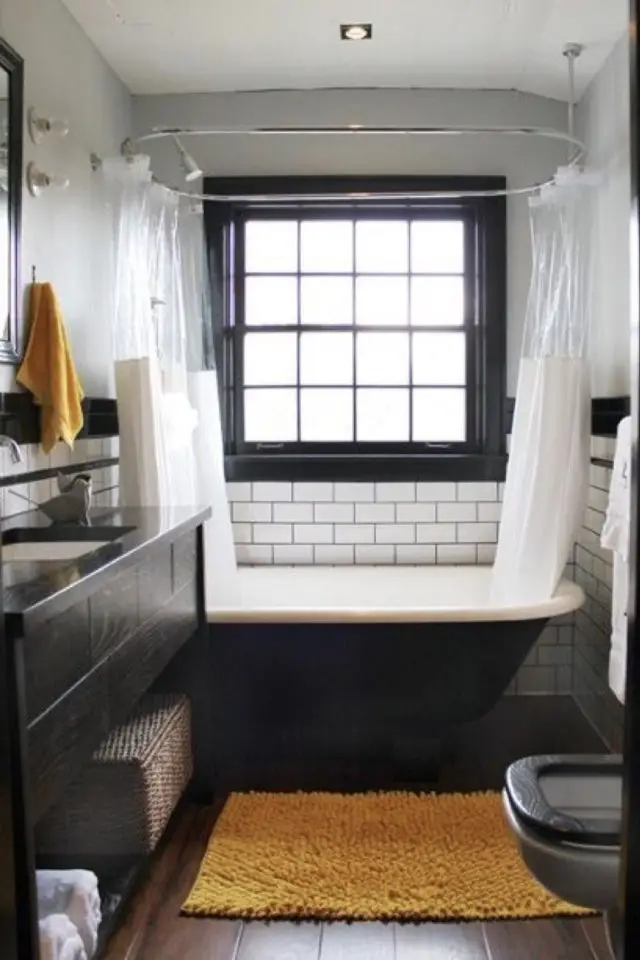 salle de bain masculine exemple classique chic baignoire foncée sur pied