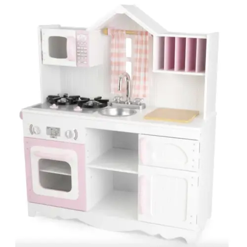 Où trouver kitchenette enfants Cuisine campagnarde en bois rose et blanche pour enfant - Maisons du monde