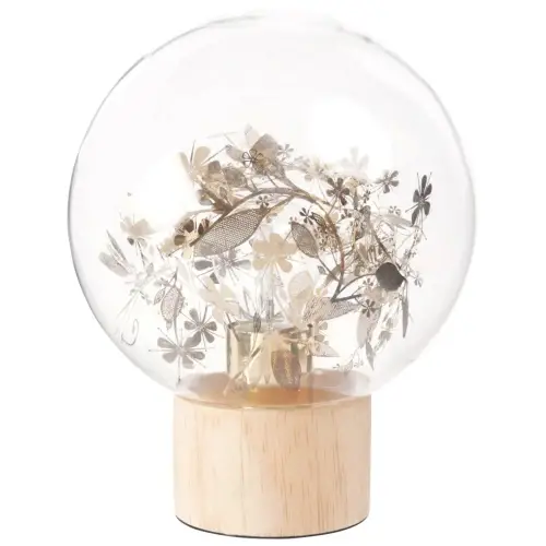 cadeaux déco dénichés Maisons du monde Lampe boule en verre imprimé feuilles et pin
