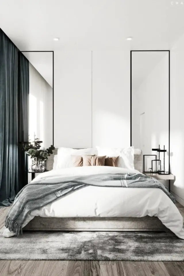 chambre adulte minimaliste simple moins mais mieux symétrie miroir