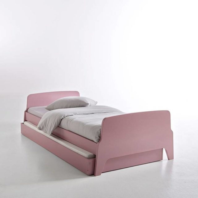 deco meuble chambre enfant colore Lit style rétro vintage, 1 personne, Adil couleur rose