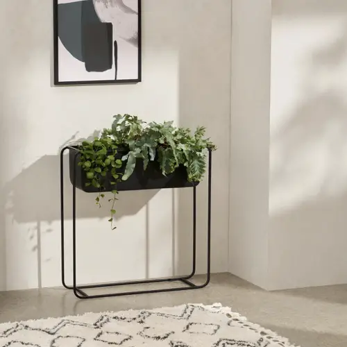 deco meuble minimaliste elegant Grand porte-plantes rectangulaire, métal noir