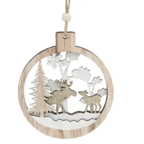 deco noel blanc nature exemple Suspension de Noël médaillon arbres et rennes - Lot de 2