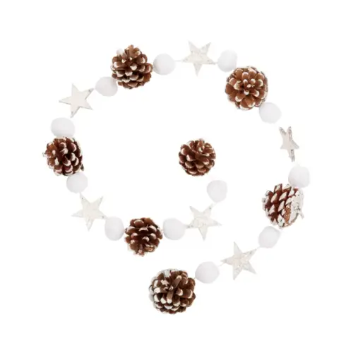 deco noel blanc nature exemple Guirlande de Noël étoiles et pommes de pin en bouleau