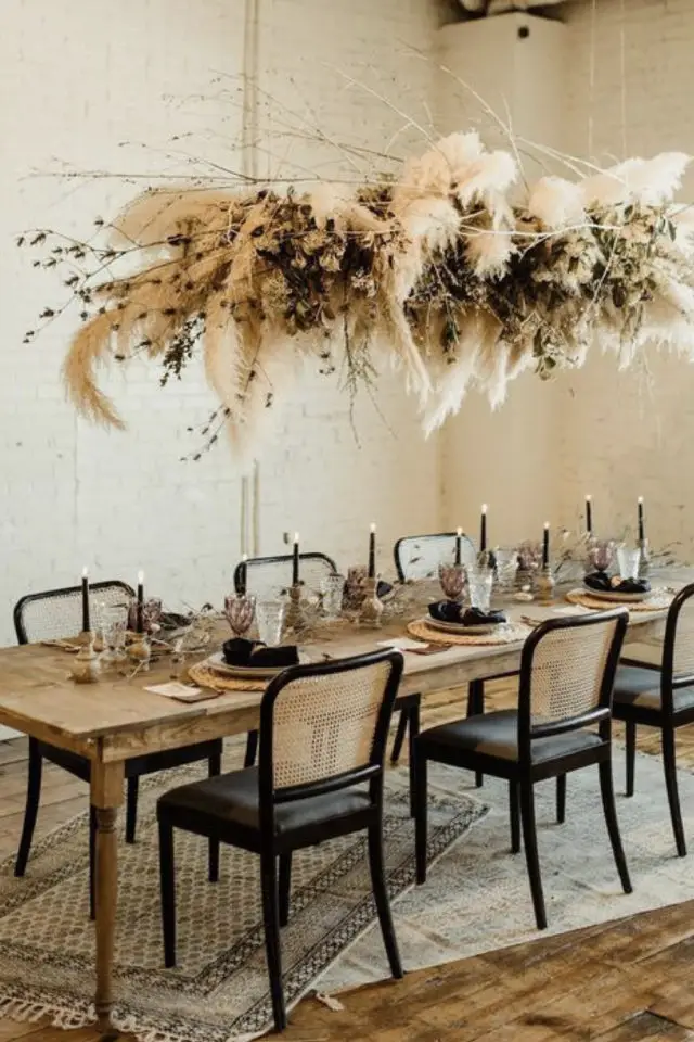 decoration noel centre table suspendu ambiance slow living pampa fleurs et plantes séchées
