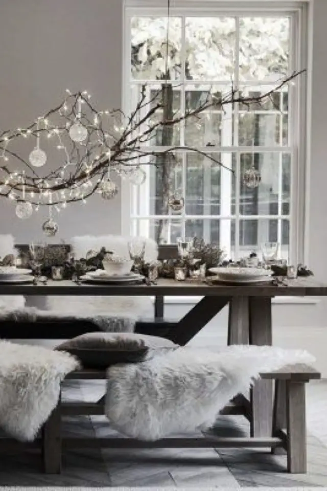 decoration noel centre table suspendu style scandinave branche boules en verre