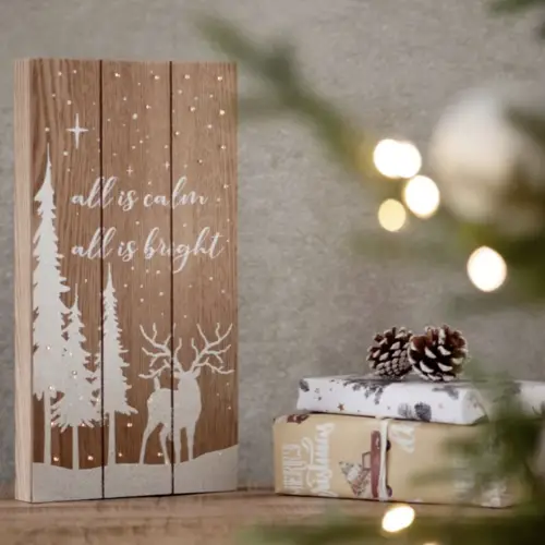decoration noel maisons du monde Déco de Noël planche lumineuse imprimé blanc
