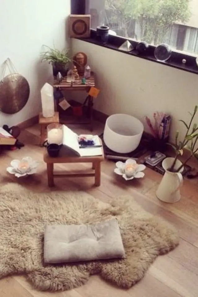 espace meditation relaxation idee tapis lecture 