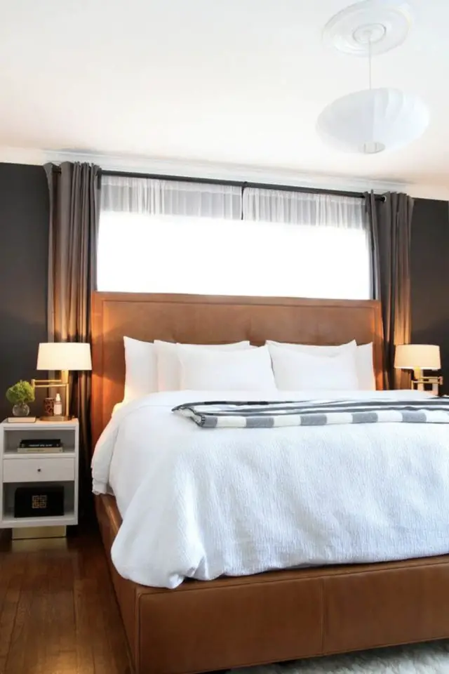 exemple deco chambre tete de lit cuir contre fenêtre élégant simple intemporel