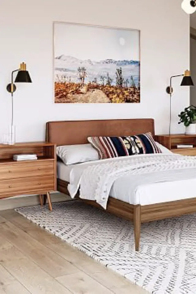 exemple deco chambre tete de lit cuir style naturel et moderne blanc bois