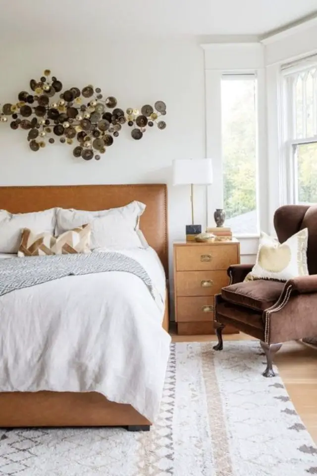 exemple deco chambre tete de lit cuir ambiance naturelle et moderne lumineux