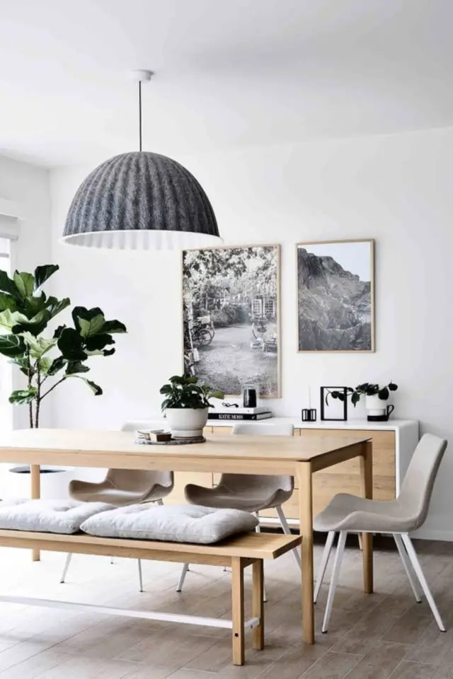 exemple salle a manger scandinave 2022 blanc gris bois table épurée enfilade moderne