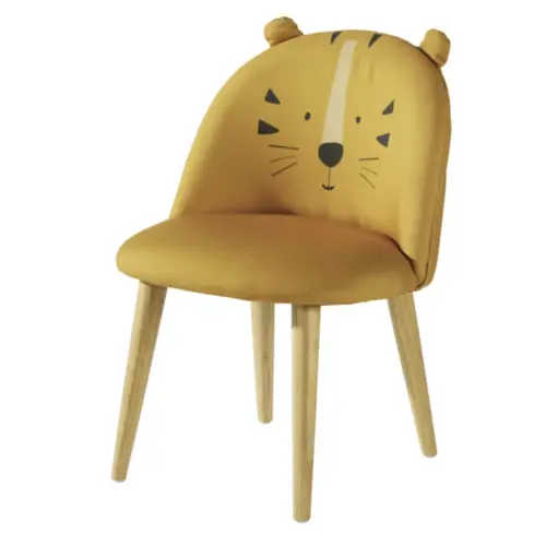 meuble deco couleur chambre enfant Chaise enfant jaune moutarde motif tête de tigre et bouleau massif