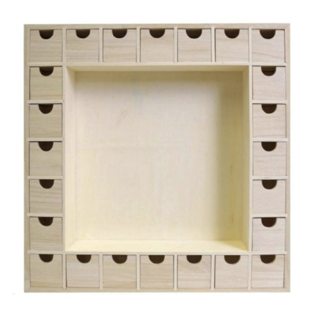 Calendrier de l'Avent bois carré 39x39cm petit tiroir