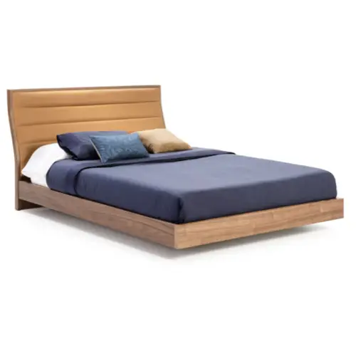 ou trouver tete de lit cuir naturel Lit placage bois avec tête de lit effet cuir marron