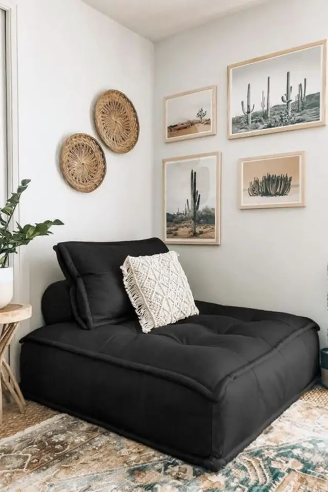 salon cosy brio lounge chair exemple gros coussin de sol design noir moderne