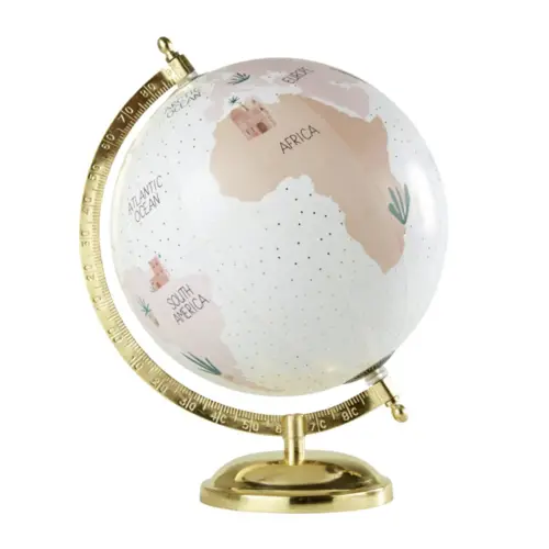 shopping relooking chambre enfant Globe terrestre carte du monde rose en métal doré