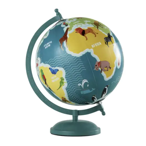 Globe terrestre carte du monde animaux en métal bleu et multicoloreshopping relooking chambre enfant 