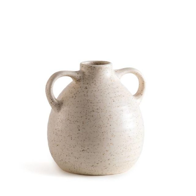 Bon plan cadeau noel deco Vase en céramique H15,5 cm avec hanse couleur écru nature