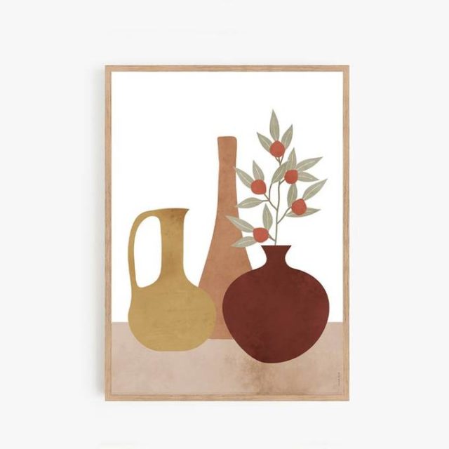 Bon plan cadeau noel deco Affiche en papier motif vase couleur terracotta style nature
