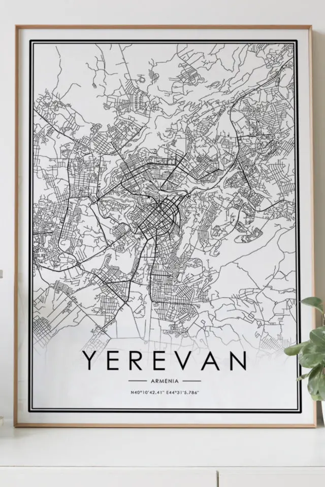 Ou trouver affiche voyage Arménie carte Yerevan noir et blanc 