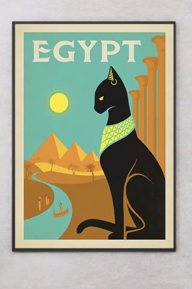 Ou trouver affiche voyage Egypte pyramides chats Osiris Anubis Dieux Nil