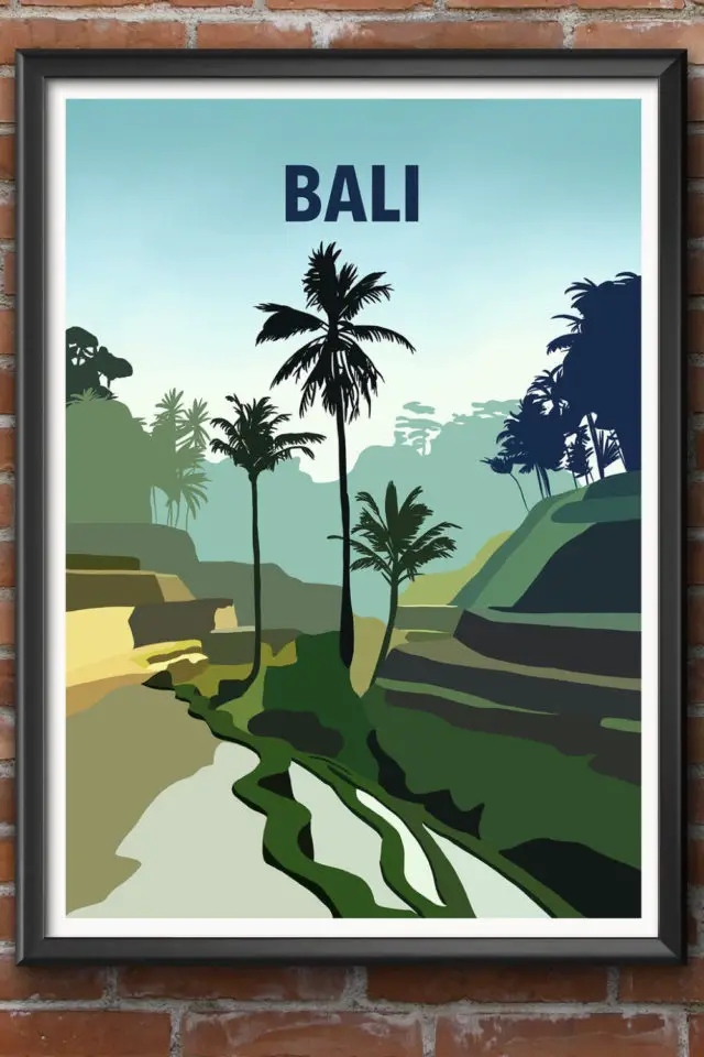 Ou trouver affiche voyage Indonésie Bali rizière palmier jungle