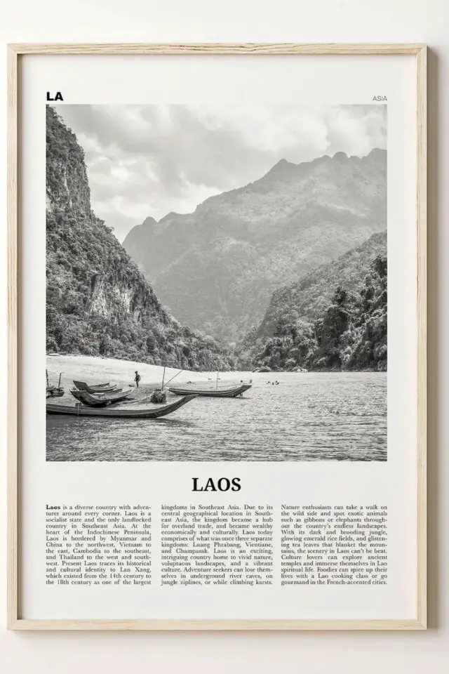 Ou trouver affiche voyage Laos affiche paysage nor et blanc Laos 
