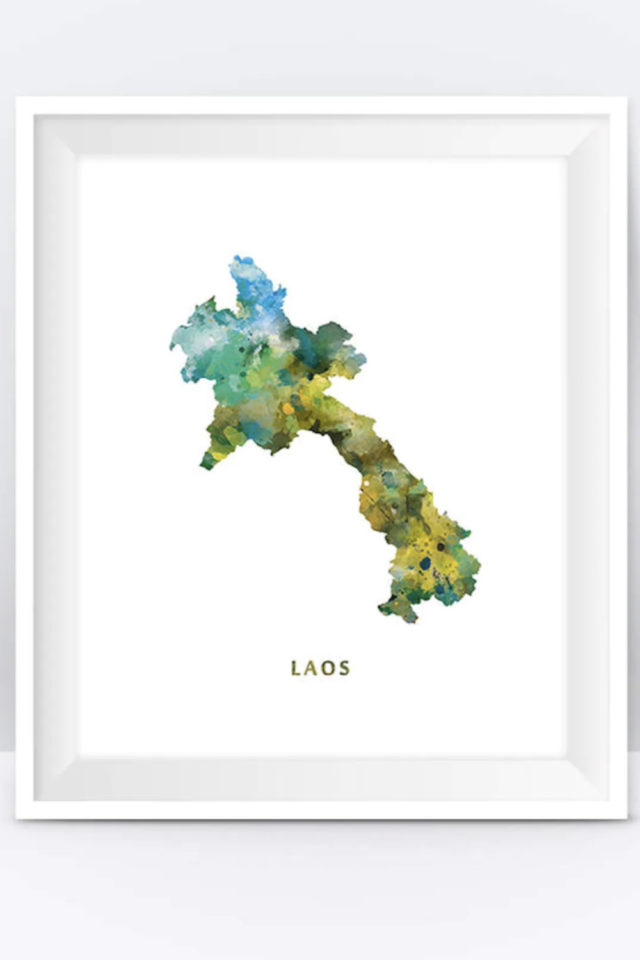 Ou trouver affiche voyage Laos affiche Laos carte Laos aquarelle
