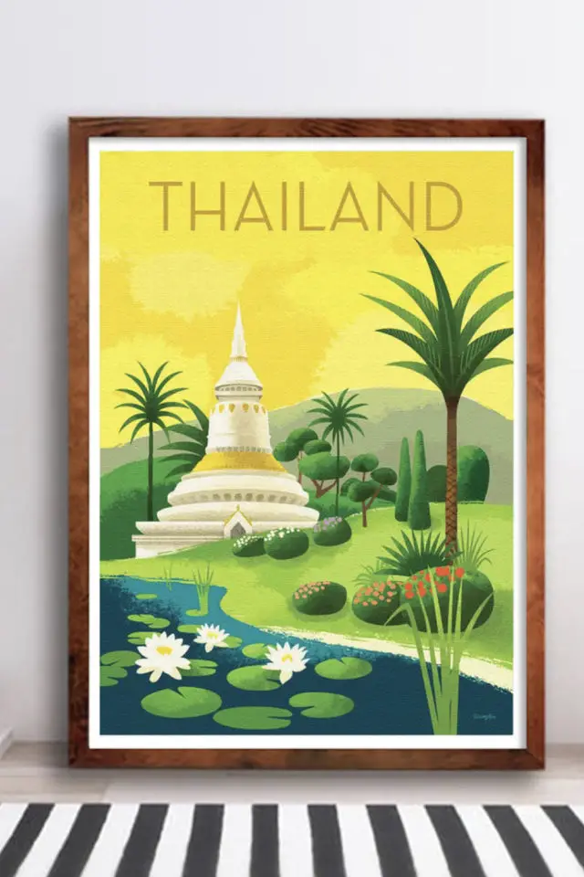Ou trouver affiche voyage Thailande Affiche Thaïlande jardin bouddhiste stuppa 
