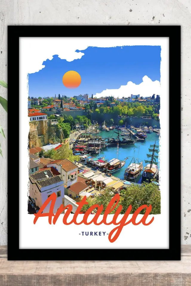 Ou trouver affiche voyage Turquie Antalya soleil nuages port 