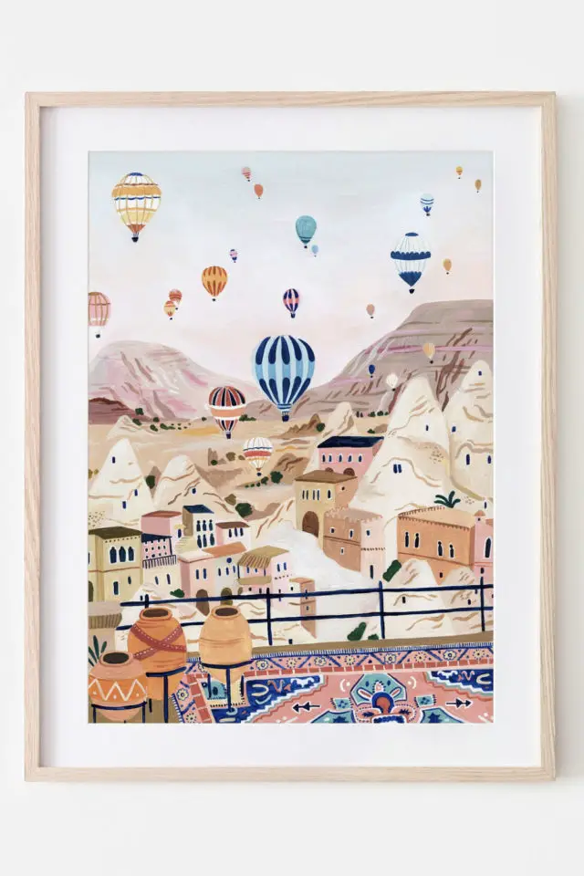 Ou trouver affiche voyage Turquie Cappadoce montgolfière terrasse montagne 
