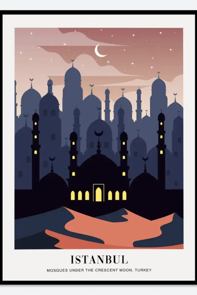 Ou trouver affiche voyage Turquie Istanbul mosquées nuit étoiles lune