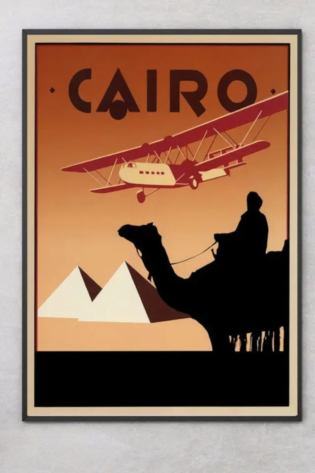 Ou trouver poster vintage voyage Egypte Le Caire vintage avion chameau minimaliste