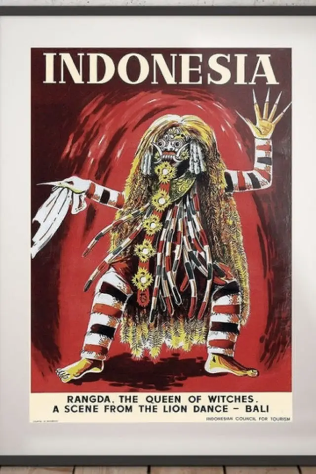 Ou trouver poster vintage voyage Indonésie sorcière danse du lion 